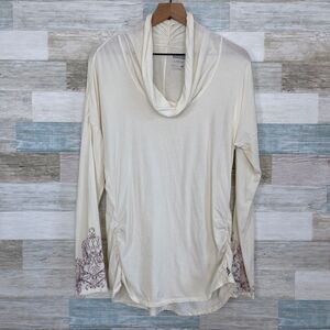 New Balance Stretchy Ruched Cowl Neck Pullover Tunic Beige Active Womens Large